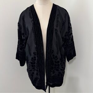 H&M Conscious Collection XS / Small Black Velvet Burnout Floral Kimono Top